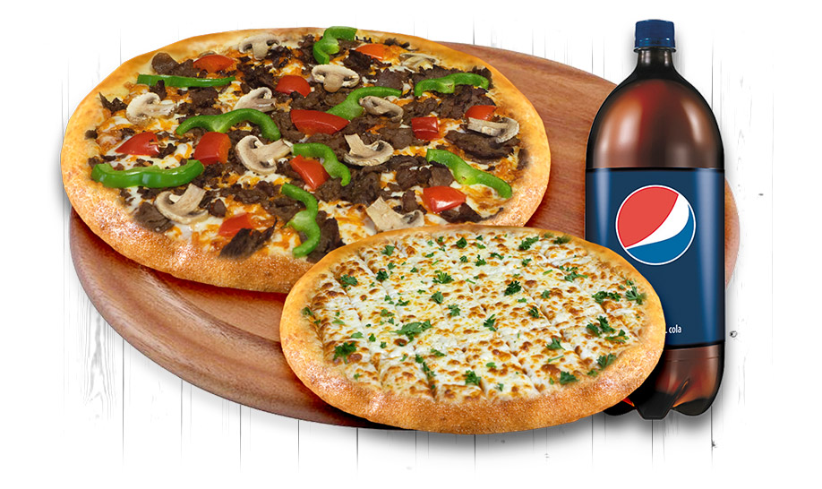 Pizza Stop Any Large Pizza + Medium Garlic Fingers + 2 Ltr. Pop *Signature or BYO up to 5 Toppings